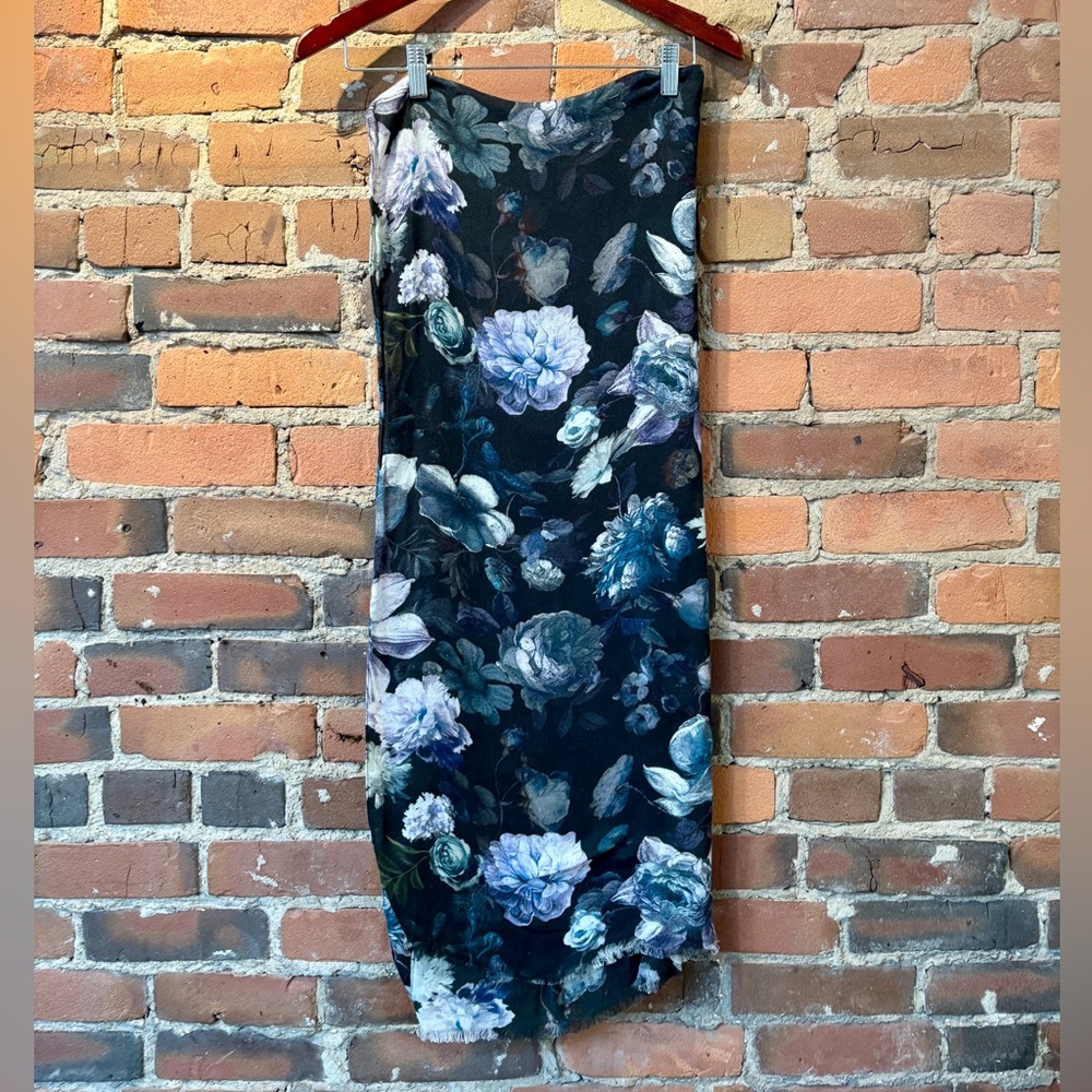 Indigo Floral Scarf with Blue and Purple Hues